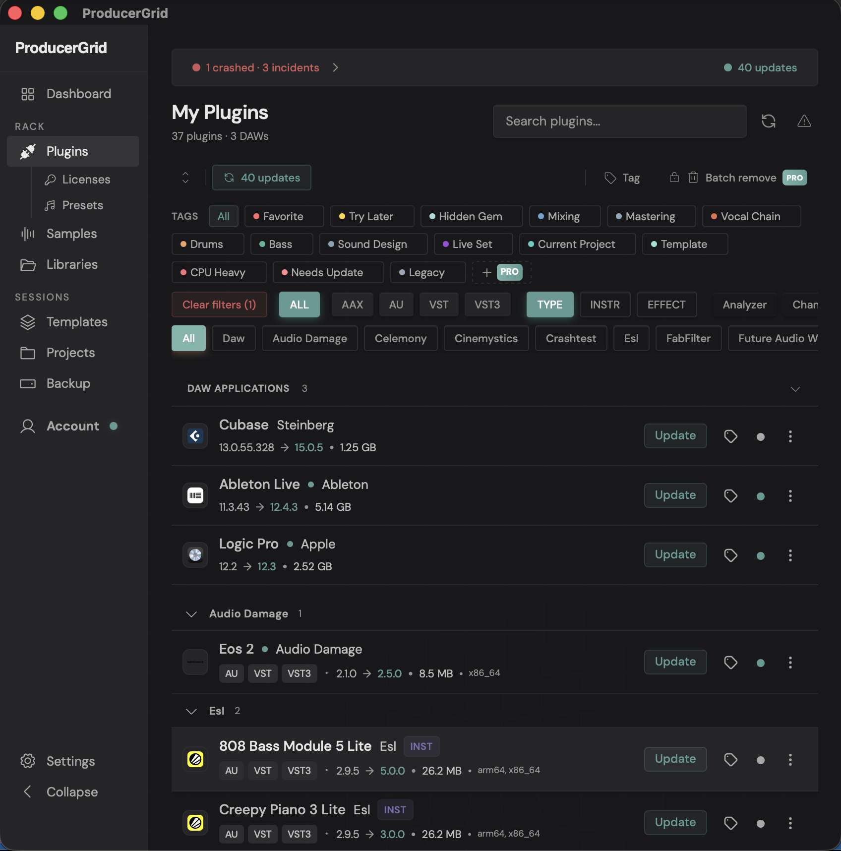 ProducerGrid desktop app plugin list
